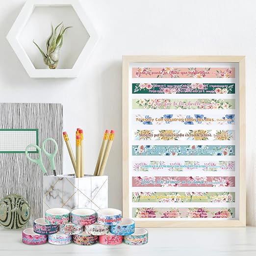 Janlaugh 24 Rolls Christian Washi Tape Gifts Bulk Religious Inspirational Scripture Supplies Bible Verse Tape for Bible Study Journaling Crafting Christmas Stocking Stuffers Gift(Spanish)