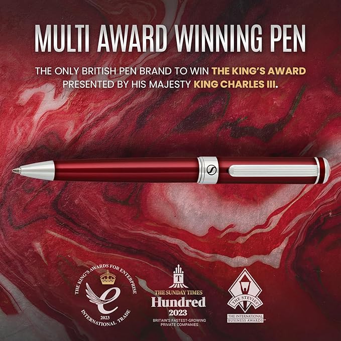 Scriveiner Deep Crimson Ballpoint Pen - Stunning Red Lacquer Luxury Pen, Chrome Finish, Schmidt Black Refill, Best Ball Pen Gift Set for Men & Women, Professional Executive Office, Nice Designer Pen