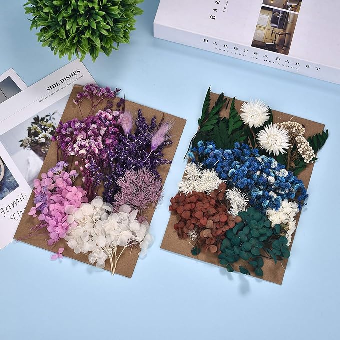 DALARAN Dried Pressed Flowers for Soap Candle Making and Resin Jewelry Making Pressed Leaves (Purple Blue Set)