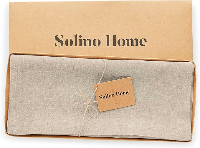 Solino Home Linen Light Natural Table Runner 36 Inches - 100% Pure Linen Small Table Runner 14 x 36 Inch Ideal for Dresser and Coffee Tables - Spring, Easter - Diana Medium Weight