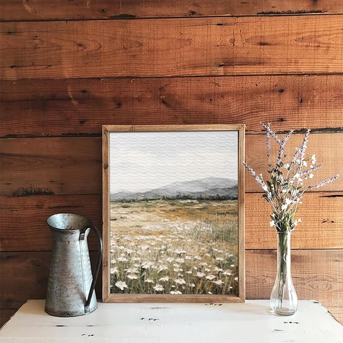 uniro Vintage Wall Art Decor Spring Muted Wildflower Field Wall Painting Canvas Prints Farmhouse Wall Art Room Decor Vintage Landscape Art Pictures for Bathroom Wall Decor(8" x 10"-UNFRAMED)