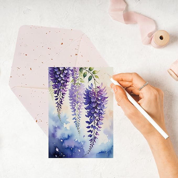 5x7 Inch Blank Inside Greeting Card with Envelope, Watercolor Wisteria Greeting Card for All Occasion – Birthday, Sympathy, Thank You - Single Card