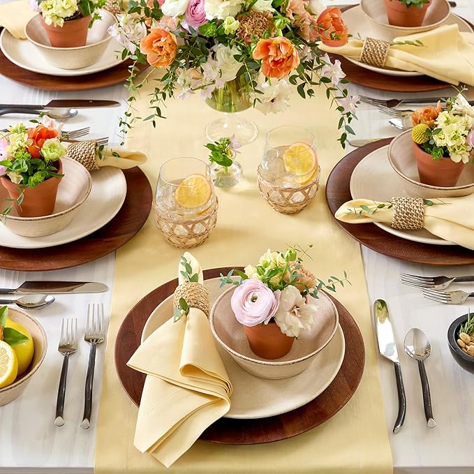 Solino Home Linen Table Runner 120 Inches Long - 100% Pure Linen Golden Straw Dining Table Runner 14 x 120 Inch for Spring, Easter - Fete