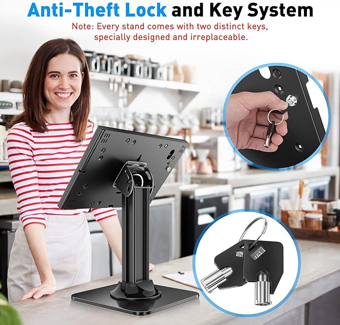 AboveTEK Anti-Theft iPad Kiosk Stand – POS iPad Security Stand & Locking Tablet Holder – Heavy Duty Base, 360° Swivel, 75° Tilt Bracket – Perfect for Retail Business (Black)