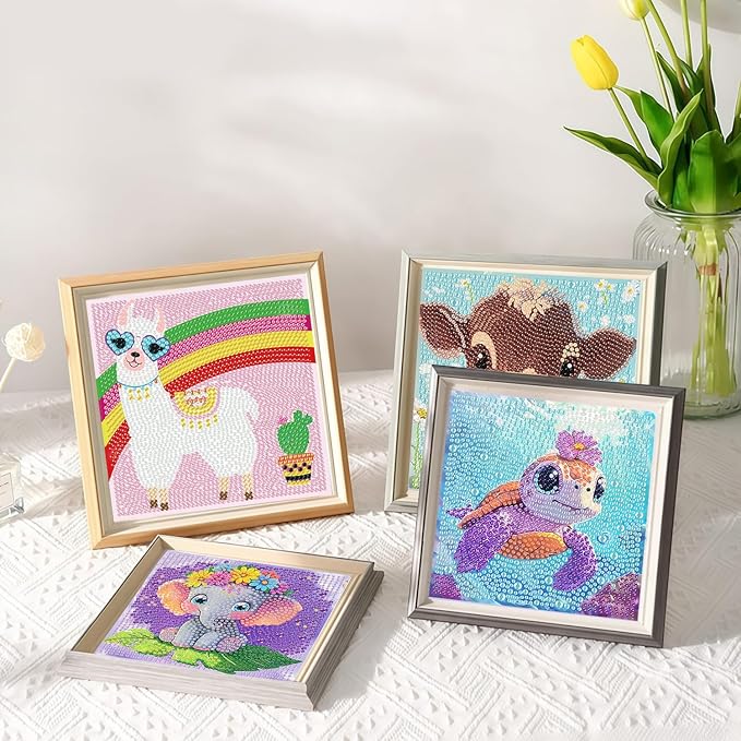 Acelii 6 Pack 5D Cow Diamond Painting Kits for Kids Beginners,Cute Animals DIY Diamond Art Kit for Kids,Full Round Drill Big Gem Art for Kid,Home Wall Decoration 6X6 inch