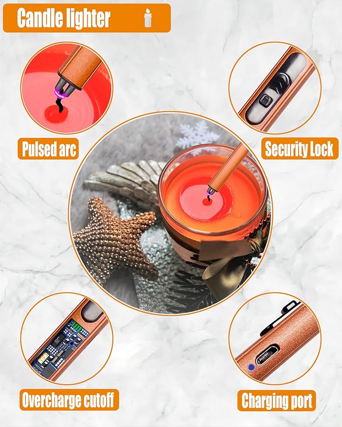 5 in1 Candle Accessory Set with Rechargeable Candle Lighter, Candle Wick Trimmer, Candle Wick Snuffer, Candle Wick Dipper, Storage Tray Plate, Candle Care Kit (Rose Gold)