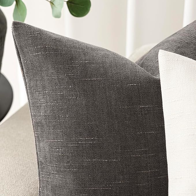 Foindtower Pack of 2 Soft Textured Chenille Throw Decorative Pillow Covers Lumbar Accent Solid Cushion Cover Cozy Farmhouse Pillow Case with Zippe for Couch Sofa Bed Living Room 12x20 Inch, Charcoal
