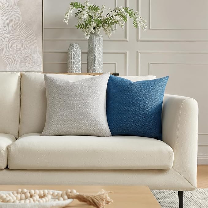 Meekio Set of 2 Linen Look Deep Blue Pillow Covers 22x22, Decorative Throw Pillow Covers for Couch, Sofa, Bed & Living Room Decor