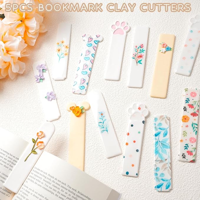 Bookmarks Polymer Clay Cutters, Bookmark Creator for Polymer Clay Jewelry, 5 Pcs Reading Clay Cutters for Making Earrings Jewerly, Clay Earring Cutters, Polymer Clay Earrings Tools