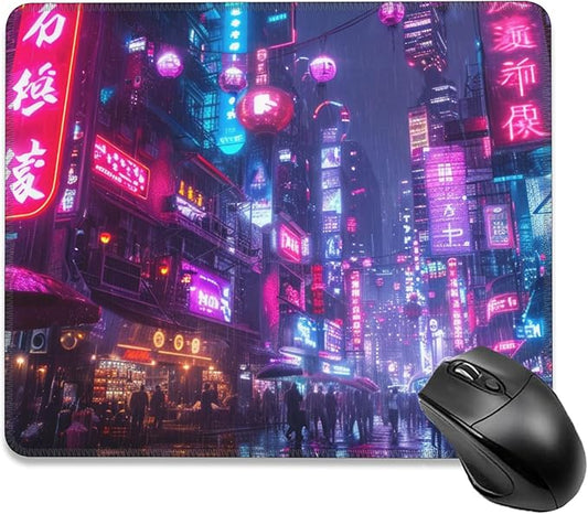 Mouse Pad, Japanese Anime Cyberpunk Neon City Mouse Pads for Desk,Soft Computer Mouse Mat Square Waterproof Non-Slip Rubber Base Gaming MousePads for Women Men,Laptop,Office