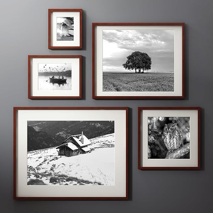 24x36 Poster Frame, USA-Sourced Natural Mahogany Wood Picture Collage Frame with HD Tempered Glass, Modern Simple 24 x 36 Wooden Photo Frame Matted to 20x30, Vertical & Horizontal Wall Hanging Display