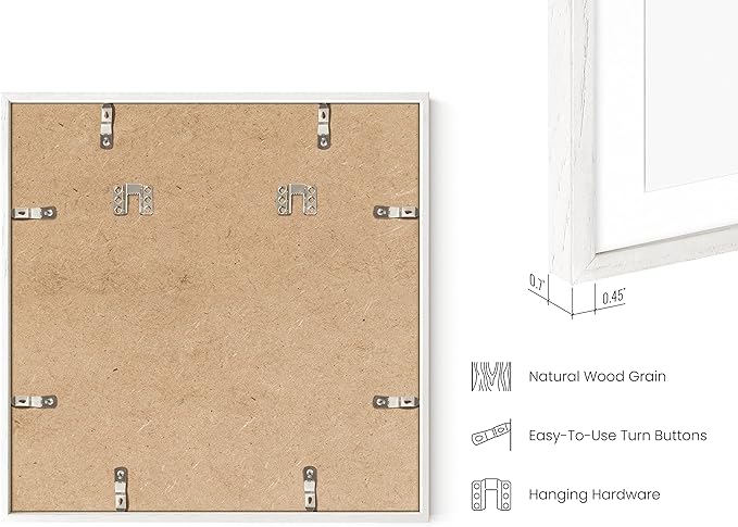 HAUS AND HUES White Oak Wood 16x16 Picture Frames - Set of 6, Square Frames with Mat, Contemporary White Frames for Gallery Walls (16x16 in, White, Set of 6)