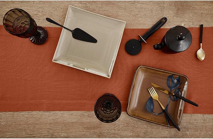 Solino Home Linen Cinnamon Table Runner 144 Inches Long - 100% Pure Linen Extra Long Table Runner 14 x 144 Inch - Classic Hemstitch