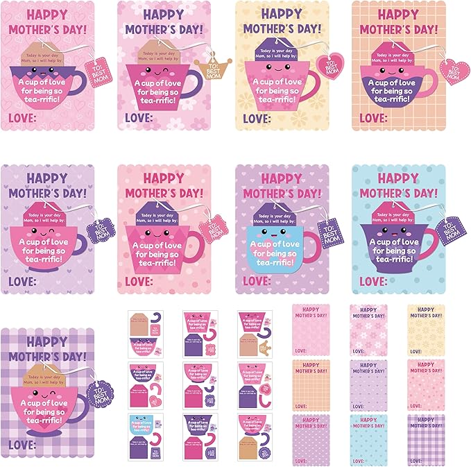 Haooryx Mother's Day Craft Kits for Kids - 45 Sets DIY Tea Cup of Love Greeting Card Making Kits Make Your Own Mother’s Day Party Favor Gift Cards School Art Project Fun Classroom Home Activity Supply