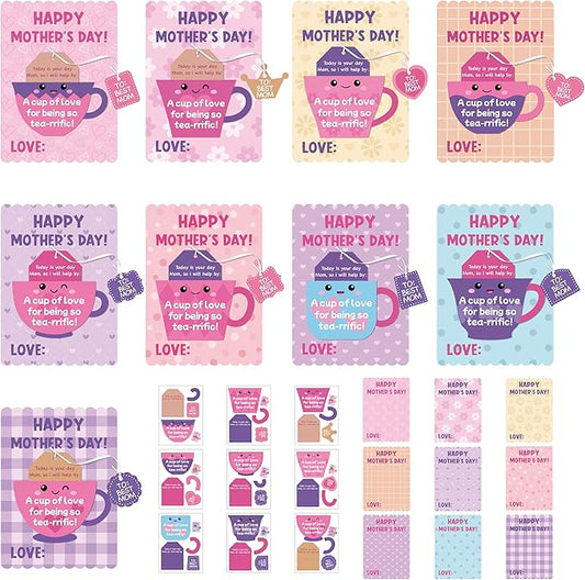 Haooryx Mother's Day Craft Kits for Kids - 45 Sets DIY Tea Cup of Love Greeting Card Making Kits Make Your Own Mother’s Day Party Favor Gift Cards School Art Project Fun Classroom Home Activity Supply