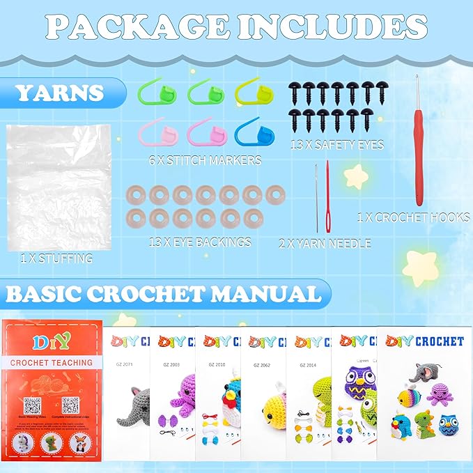 Ysdaro Crochet Kit for Beginners 6PCS, Upgrade Crochet Starter Kits, Knitting Kit, Amigurumi Craft Knitting Crocheting Kits with Step-by-Step Video Tutorials, Beginner Crochet Kit for Adults