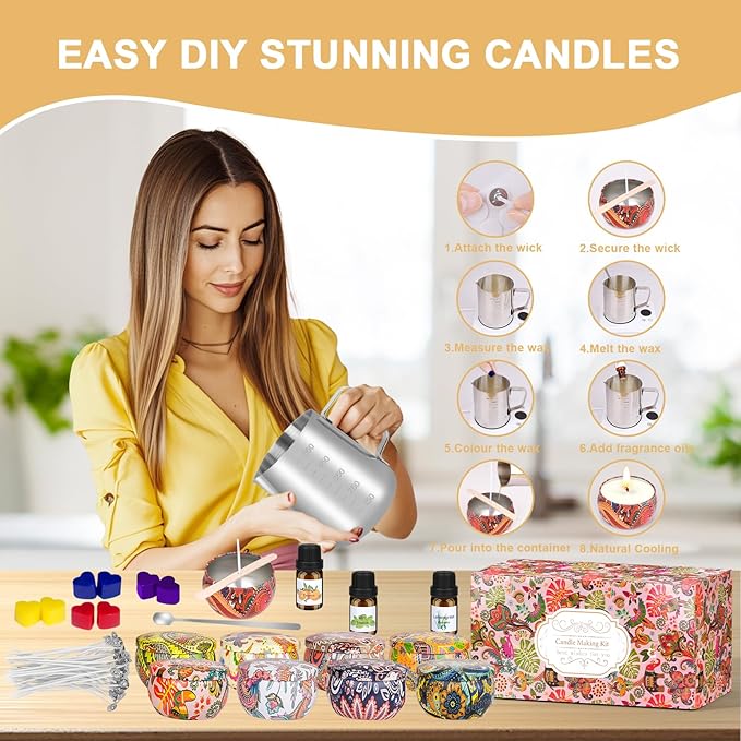 Trulloyoo Candle Making Kit for Adult, DIY Candle Making Supplies Include Soy Wax, Wicks, Candle Tins, Essential Oils, Dyes, DIY Arts & Crafts Gift for Kids, Beginners, Adults