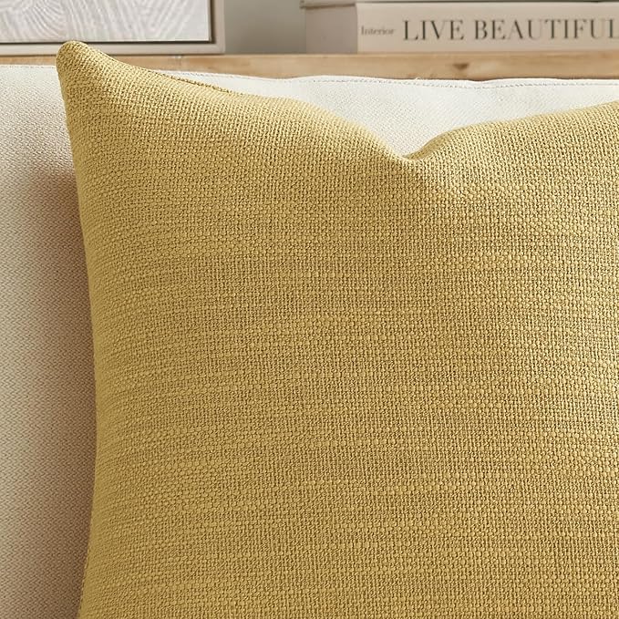 Meekio Set of 2 Linen Look Mustard Yellow Pillow Covers 12x20, Decorative Throw Pillow Covers for Couch, Sofa, Bed & Living Room Decor