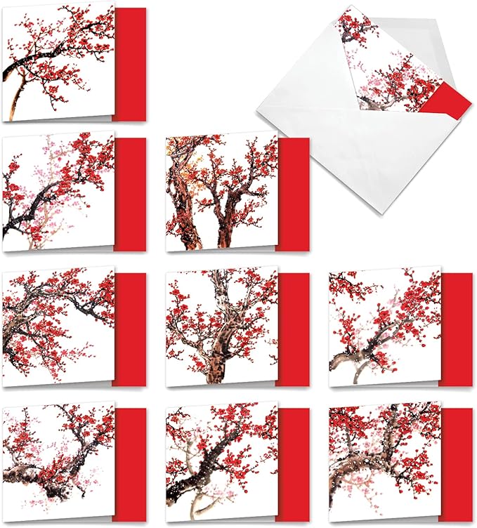 The Best Card Company - 10 Assorted Flower Cards Blank (4 x 5.12 Inch) - All Occasion Floral Greetings Boxed - Cheers and Cherries MQ5072OCB-B1x10