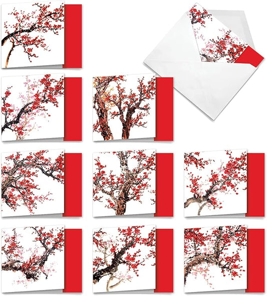 The Best Card Company - 10 Assorted Flower Cards Blank (4 x 5.12 Inch) - All Occasion Floral Greetings Boxed - Cheers and Cherries MQ5072OCB-B1x10