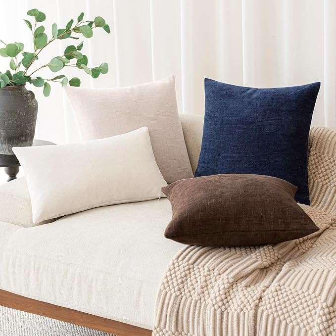 Foindtower Pack of 2 Soft Textured Throw Decorative Pillow Covers Square Accent Solid Cushion Cover Cozy Farmhouse Pillow Case with Zipper for Couch Sofa Bedroom Living Room 24x24 Inch, Light Beige