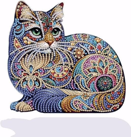 Yanfairy Tabletop Diamond Art Kits for Adults - Cat Diamond Painting Figurines Ornaments, DIY 5D Diamond Art Statues Diamond Dots Sculpture Special Shaped Paintings with Diamonds Gem Art and Crafts