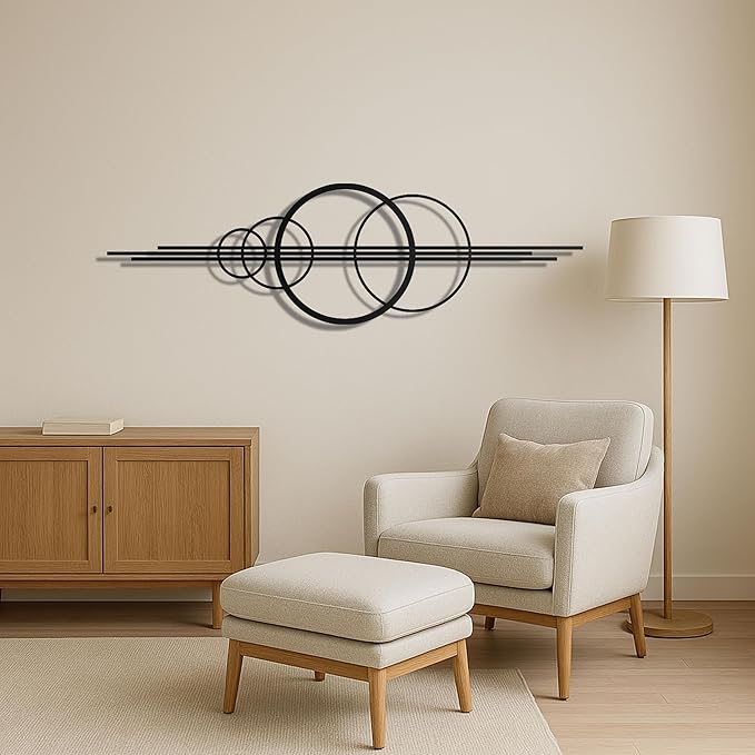 Modern Geometric Metal Wall Art – Abstract Circle Sculpture, Minimalist Wall Decor for Living Room, Bedroom, Office – 3D Metal Design, Large Contemporary Wall Hanging – Modern Home Decor – Great Gift Idea, Christmas Gift (60"x18")