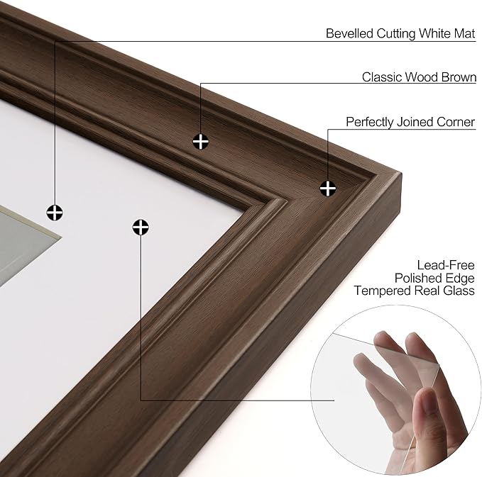 Yaetm 4x6 Picture Frame Set of 4, 1.4” Wide Molding & Brown Wood Grain Photo Frames with HD Tempered Glass, for Table Top & Wall Mounting (4 pack, Brown Wood Grain)
