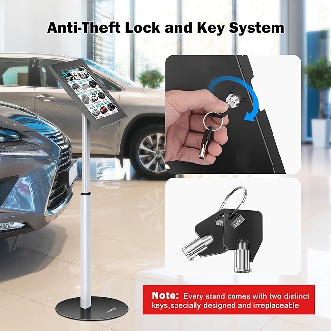 AboveTEK Anti-Theft iPad Floor Stand Kiosk, Height Adjustable Tablet Stand with Locking Enclosure, Heavy-Duty Floor Tablet Stand for 12.9–13" iPad Pro/Air & 12.4" Galaxy Tab S, Retail & POS Use