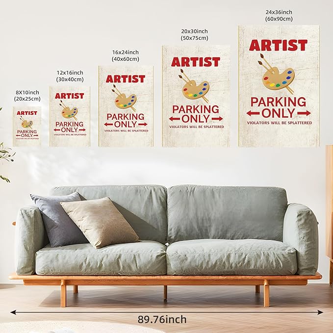Vintage Framed Artist Parking Only Canvas Print Oil Paintings Reproduction World Classics Retro Poster Painting Pictures Wall Decor Whimsical Home Decor for Office Dorm Room (Wood Framed,12L x 16W)