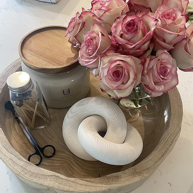 YiLiiod Wood Coffee Table Decor for Living Room, Hand Carved Chain Link Decoration, Modern Farmhouse and Boho Style Object