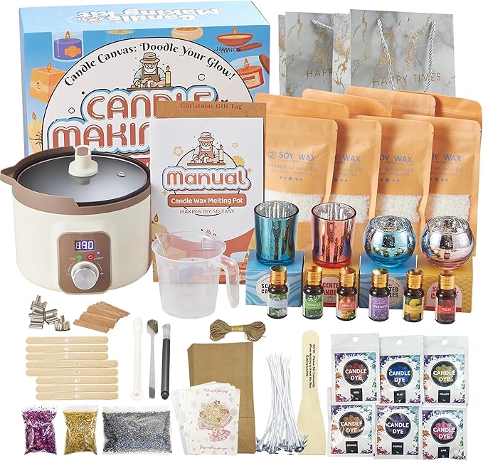 LFISGNN DIY Complete Candle Making Kit with Smart Wax Melter, Candle Making Supplies and Packaging Supplies Full-Set Kit for Making Candles for Art & Craft