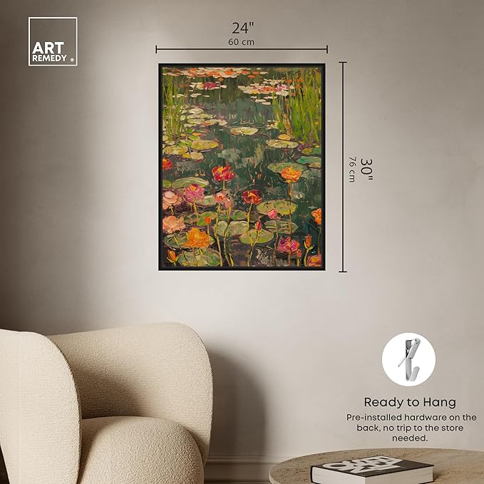 Art Remedy Afternoon Visit Framed Impressionism 1 Piece Canvas Wall Art/Monet And Van Gogh Inspired Art, 25" x 31", Black Frame