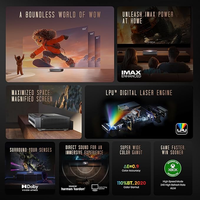 Hisense PX3-PRO Laser Cinema Triple Laser Ultra Short Throw Home Theater Projector, 80"~150", 4K UHD, Dolby Vision & Atmos, HDR10+, IMAX Enhanced, 3000 ANSI Lumens, Google TV