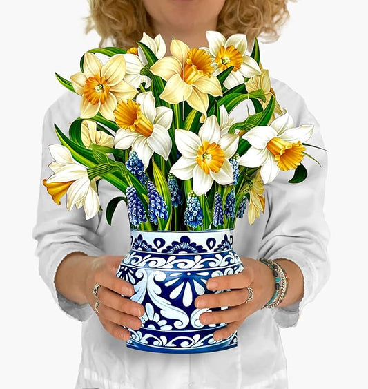 Freshcut Paper Pop Up Cards, English Daffodils, 12 Inch Life Sized Forever Flower Bouquet 3D Popup Greeting Card, Birthday Cards, Get Well Gifts, Blank Notecard & Envelope