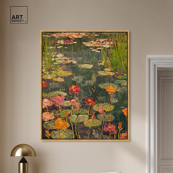 Art Remedy Afternoon Visit Framed Impressionism 1 Piece Canvas Wall Art/Monet And Van Gogh Inspired Art, 37.5" x 46.5", Gold Frame
