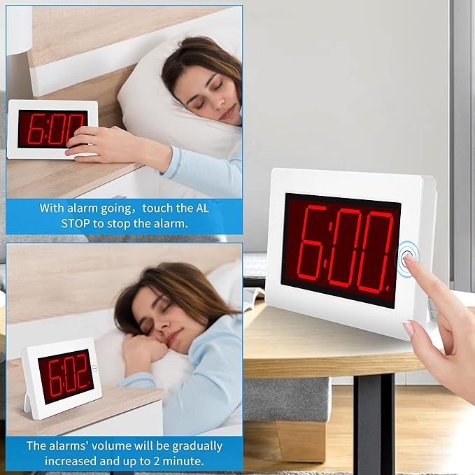 KWANWA Small Wall Clock, Digital Alarm Clock, 8" Extra Large Display, 3" LED Digit Contantly Light Up, Battery Operated, Adjustable Brightness, Clock for Bedroom, Wall-Mounted/Table-top