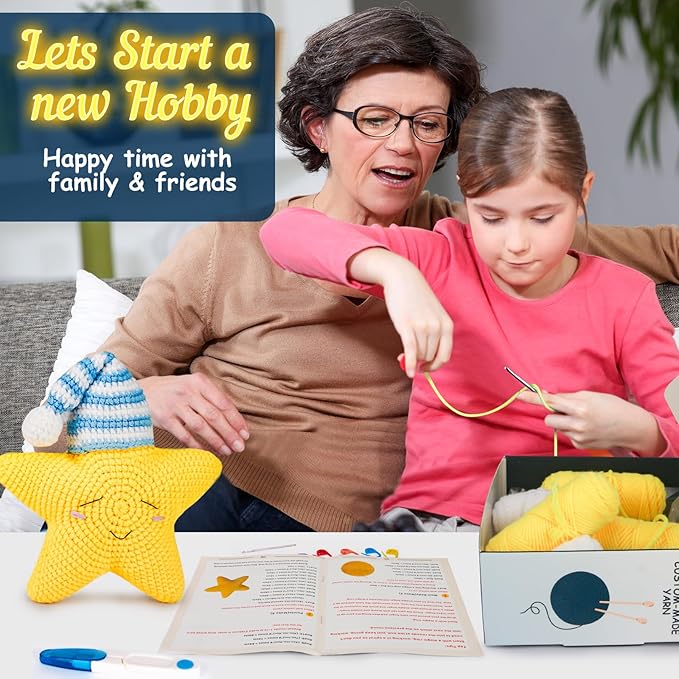 ekaus Crochet Kit for Beginners, Crochet Kit with Step-by-Step Video Tutorials, Crochet DIY Knitting Supplies for Adults, Crochet Star(45%+ Yarn)