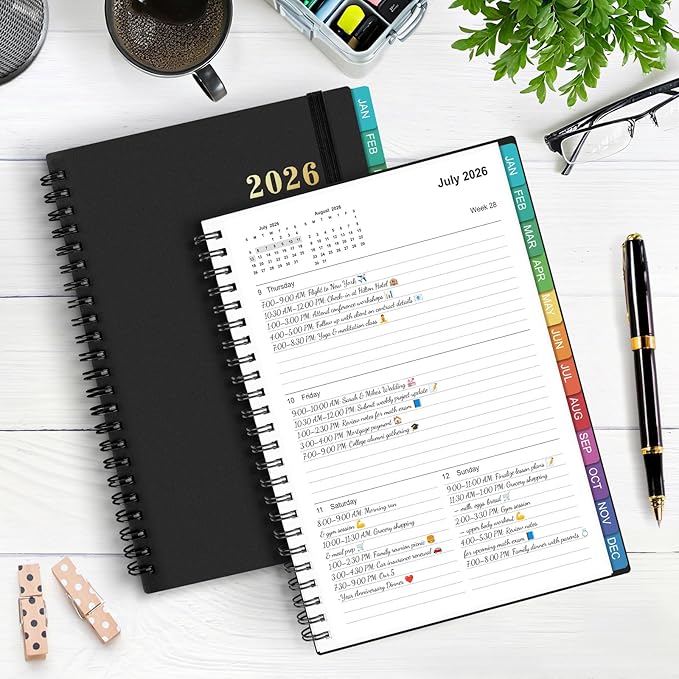 2026 Planner – 2026 Planner Weekly and Monthly: Jan. 2026 - Dec. 2026, 5.5" x 8.2", 2026 Calendar Planner with Monthly Tabs, Flexible Cover, Thick Paper, Inner Pocket for School Office Supplies(Black)