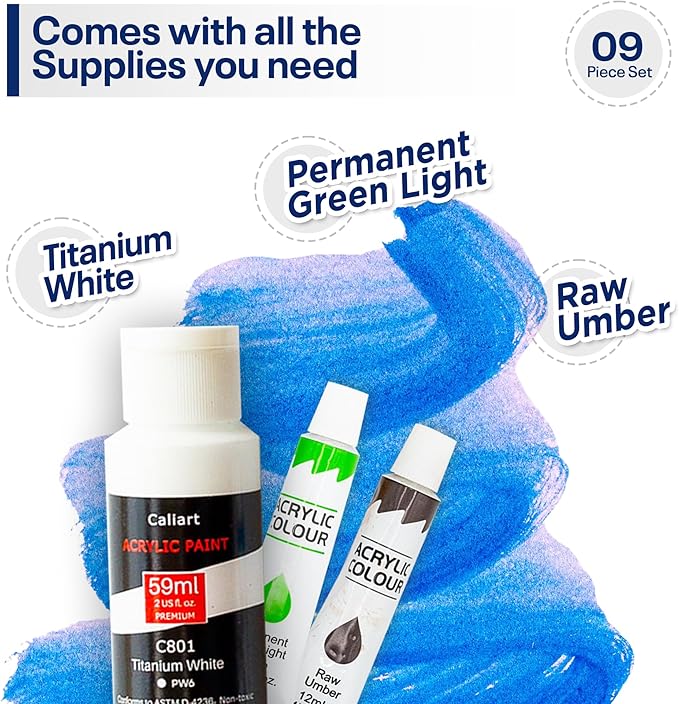 DIY Painting Class Kit for Adults with Video Tutorials: Learn to Paint Mama & Baby Bear – How to Paint with Acrylics – Ideal Mothers Day Gift – 9 Piece Acrylic Paint Set