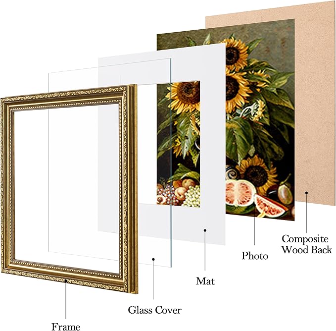 eletecpro 10x10 Picture Frames Set of 4, Vintage 10 x 10 Photo Frames with Glass, Display 8x8 Photo with Mat or 10x10 without Mat for Tabletop or Wall Decor, Gold
