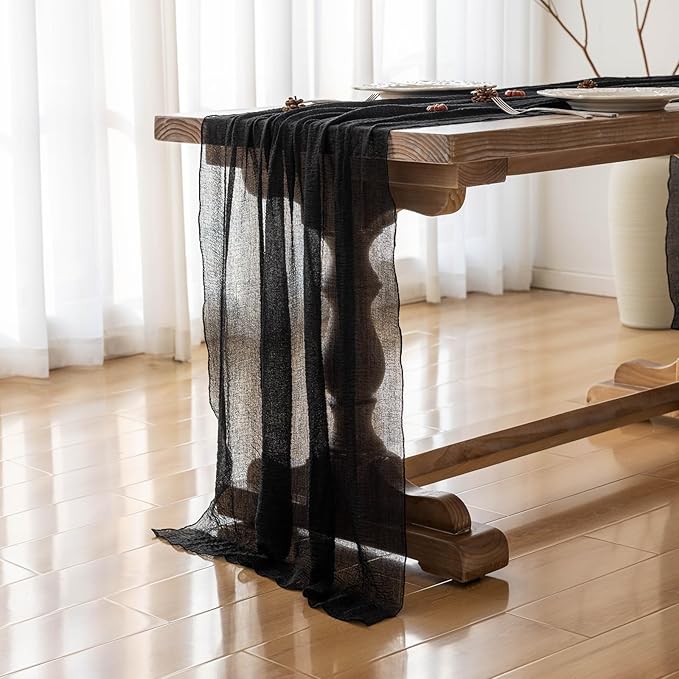 Keketoarrange Black Table Runner Cheesecloth Gauze Rustic Premium Cotton Cheese Cloth Table Decor 120 Inch 10 FT for Wedding Bridal Baby Shower Long Sheer Boho Home Decorations