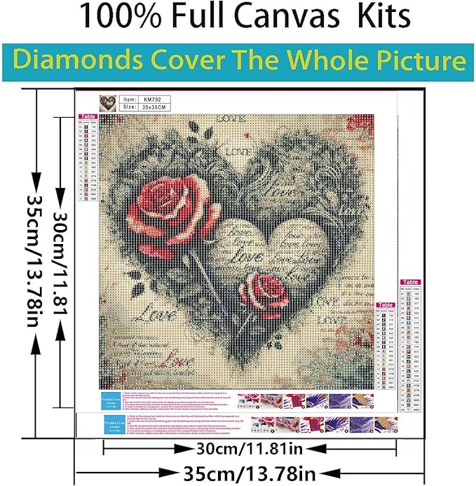 CSZPPQAF 5D Diamond Painting Kits for Adults, Heart Flower Diamond Art Kits for Adults Beginner, DIY Full Drill Gem Art Paint by Diamonds Dots Crafts Kits for Home Decor 13.7x13.7Inch
