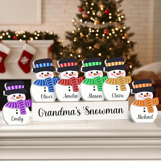Personalized Christmas Decorations For Tables Custom 1-10 Snowman Name Block With Wooden Base Xmas Decorative Sign Decor Desk Indoor Home Family Gifts 9 Colors