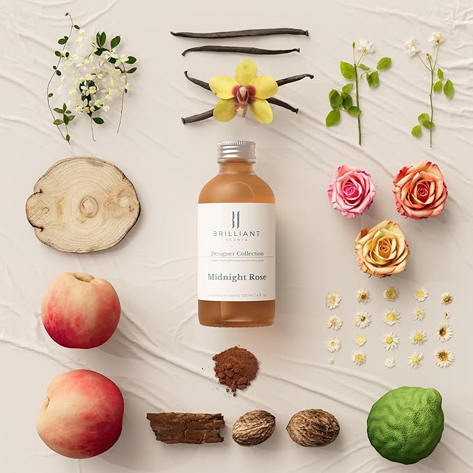 Brilliant Scents Midnight Rose Fragrance Oil 120ml - Premium Diffuser Oil for Home, Office, Hotels - Long Lasting, Plant-Based, Meets IFRA Standards, USA-Made - Rose, Vetiver, Tonka Bean