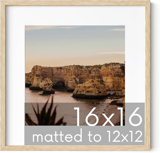 HAUS AND HUES Beige Oak Wood 16x16 Picture Frame - Modern Square Frame with Mat, Minimalist Frame for Posters and Photos (16x16 in, Beige, Set of 1)