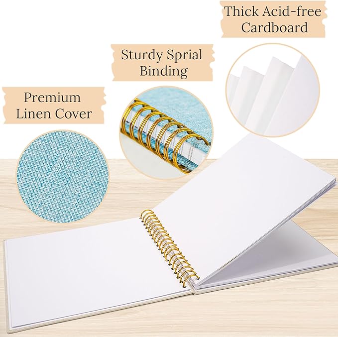 Scrapbook Photo Album Linen Cover, 12 x 12 Inch Hardcover Kraft White Pages Memory Book, for Travel Wedding Guest Book Christmas Baby Shower (40 Sheets/ 80 Pages,Light Blue)