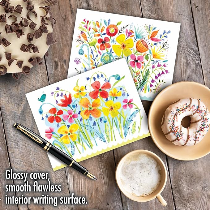 The Best Card Company - 10 Boxed Note Cards with Flowers for Women - Blank Assorted Floral Notecards Bulk (4 x 5.12 Inch) - Garden Delights M6562OCB