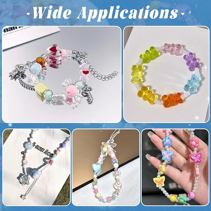 200-260PCS TINKRSTUFF Assorted Acrylic Beads Colorful Cute Beads for Bracelet Making, Bow Flower Butterfly GummyBear Kawaii Charms, Aesthetic Bead for Necklace Keychain Jewelry Making DIY Phone Charm
