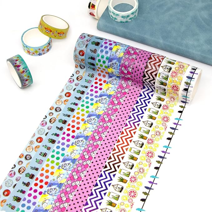 30 Rolls Gold Foil Washi Tape - 15mm Wide Cute Masking Tape for Scrapbook, Bullet Journal, Planner, Arts & Crafts